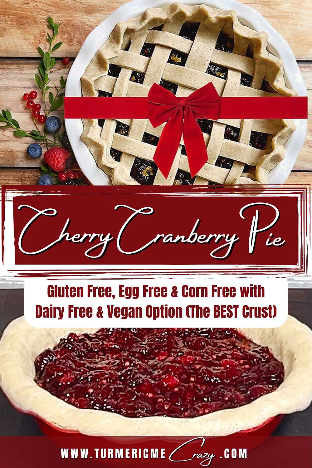 Bursting with the vibrant flavours of the holiday season, this festive cherry cranberry pie filling is the perfect holiday dessert! #holidayrecipe #cherrypiefilling #cherrypierecipe #glutenfreepie #egglesspie #glutenfreeandeggfreepie #glutenfreedessert