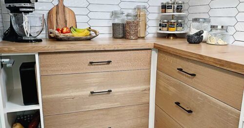 We will show you exactly how we created the most perfect Kitchen Pantry! DIY kitchen renos, pantry renovation, DIY kitchen renos, pantry design pantry inspiration pantry idea, pantry renos, DIY butlers pantry, diy, DIY cabinet with drawers, DIY kitchen base cabinet, diy kitchen renos, DIY pantry reno, DIY projects, DIY renos, diy kitchen, butlers pantry, kitchen base cabinet frame, wood countertop, DIY countertop